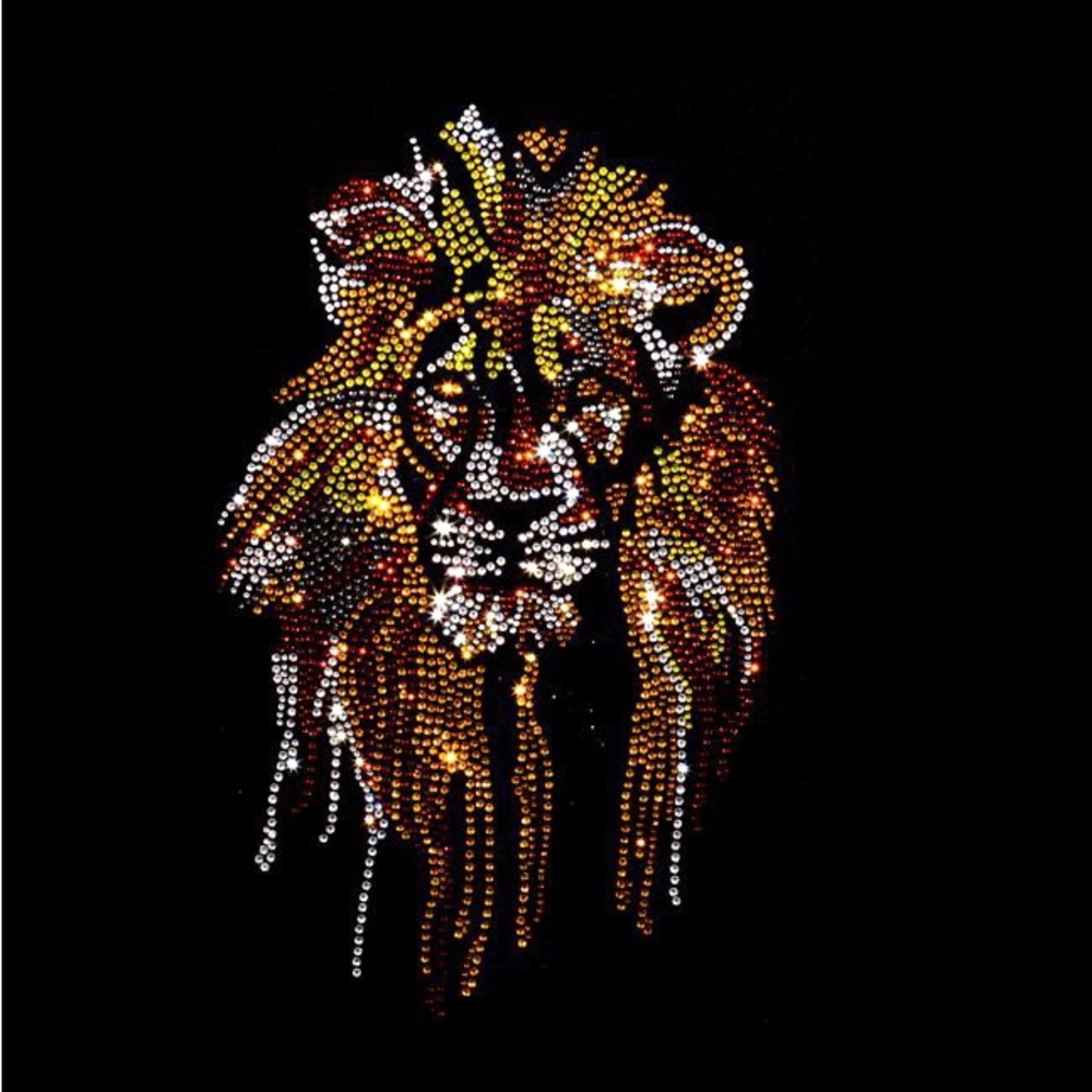 New shirt lion face premium rhinestones multicolor 3/4 sleeve black shirt